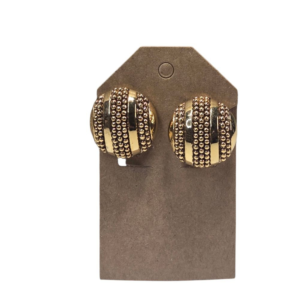 Vintage Joan Rivers Clip-On Earrings Gold Tone Beaded Round Domed Clips Classic